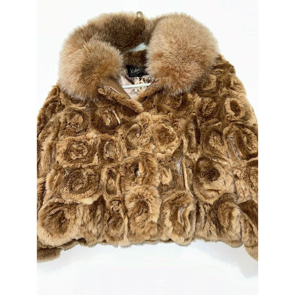 Mob Wife Real Fur Cropped Coat Jacket Small Vintage Boho Glam Crop Brown Rabbit